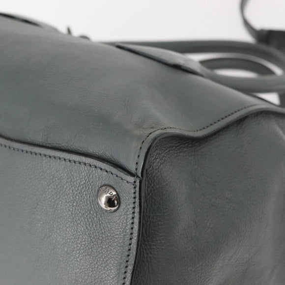 PRADA Hand Bag Leather Gray Silver Auth 149313