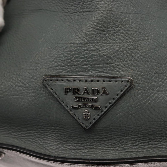 PRADA Hand Bag Leather Gray Silver Auth 149313