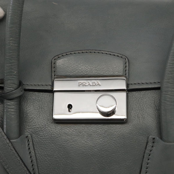 PRADA Hand Bag Leather Gray Silver Auth 149313