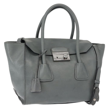 PRADA Hand Bag Leather Gray Silver Auth 149313