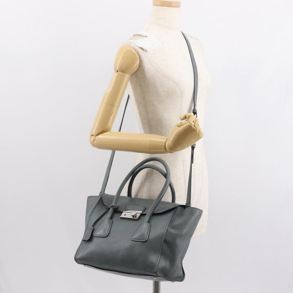 PRADA Hand Bag Leather Gray Silver Auth 149313