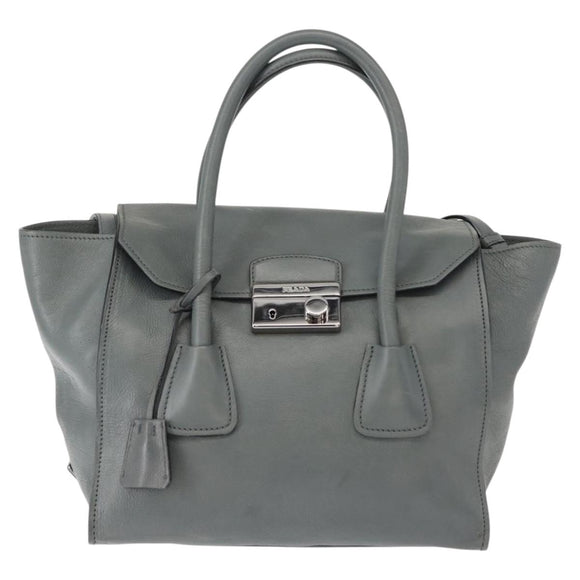 PRADA Hand Bag Leather Gray Silver Auth 149313