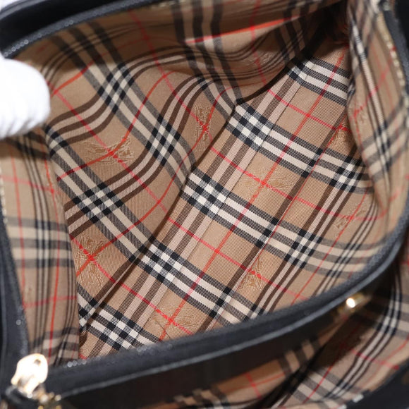 Burberrys Hand Bag Leather Black Gold Auth 149318