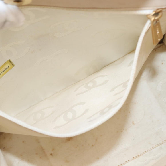 CHANEL Camelia Tote Bag Patent leather Beige Gold CC Auth 149325