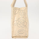 CHANEL Camelia Tote Bag Patent leather Beige Gold CC Auth 149325-3