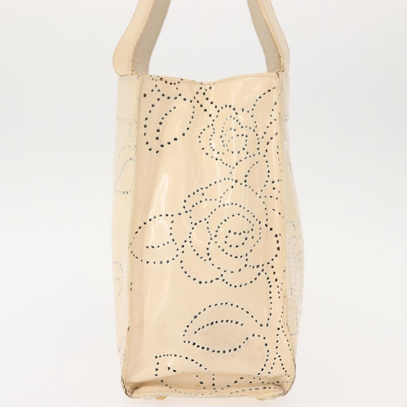 CHANEL Camelia Tote Bag Patent leather Beige Gold CC Auth 149325