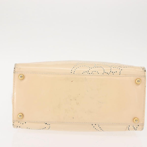 CHANEL Camelia Tote Bag Patent leather Beige Gold CC Auth 149325