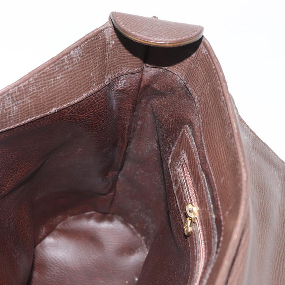 FENDI Hand Bag Leather Brown Gold Auth 149326