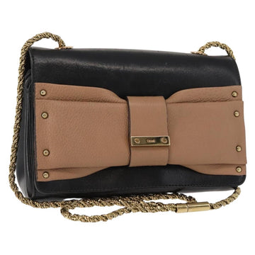 Chloe Chain Shoulder Bag Leather Black Gold Auth 149333