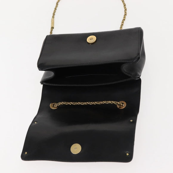 Chloe Chain Shoulder Bag Leather Black Gold Auth 149333