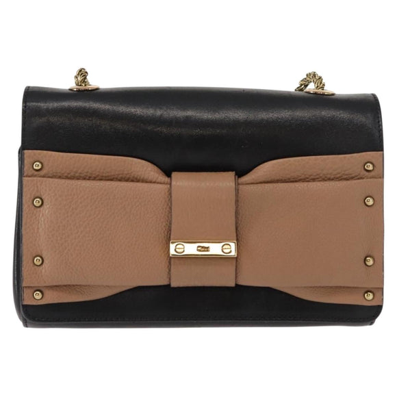 Chloe Chain Shoulder Bag Leather Black Gold Auth 149333