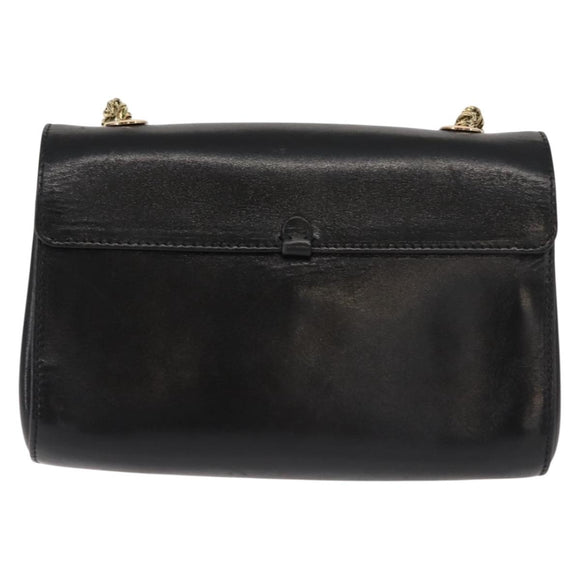Chloe Chain Shoulder Bag Leather Black Gold Auth 149333