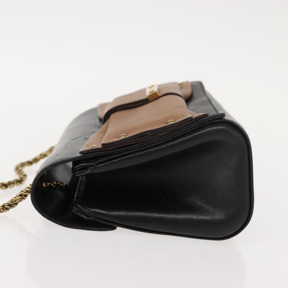 Chloe Chain Shoulder Bag Leather Black Gold Auth 149333