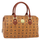 MCM Logogram Vicetos Boston Bag PVC Leather Brown Gold Auth 149334-1