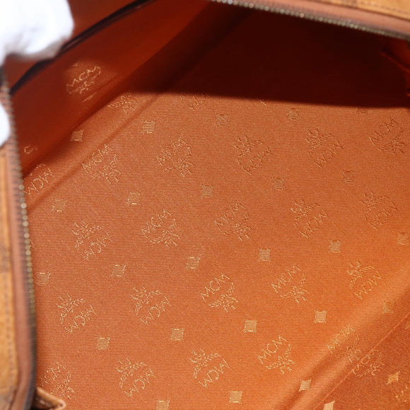 MCM Logogram Vicetos Boston Bag PVC Leather Brown Gold Auth 149334