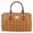 MCM Logogram Vicetos Boston Bag PVC Leather Brown Gold Auth 149334-13