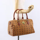 MCM Logogram Vicetos Boston Bag PVC Leather Brown Gold Auth 149334-20