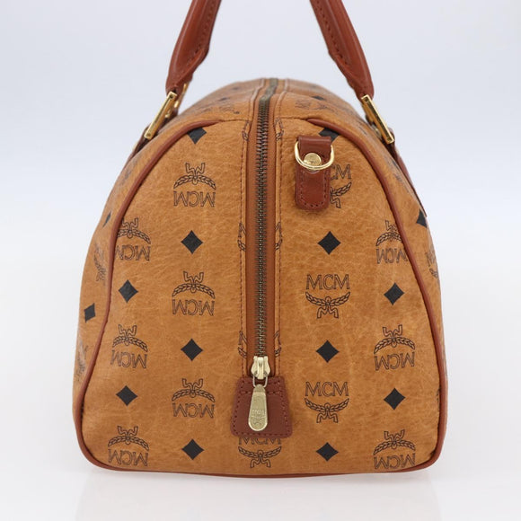 MCM Logogram Vicetos Boston Bag PVC Leather Brown Gold Auth 149334