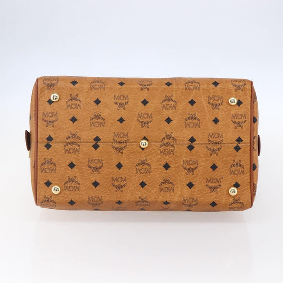 MCM Logogram Vicetos Boston Bag PVC Leather Brown Gold Auth 149334