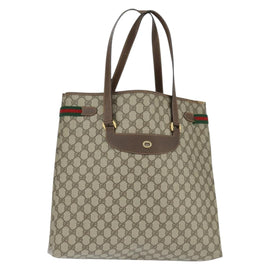 GUCCI GG Supreme Web Sherry Line Tote Bag PVC Beige Gold 39 02 091 Auth 149350