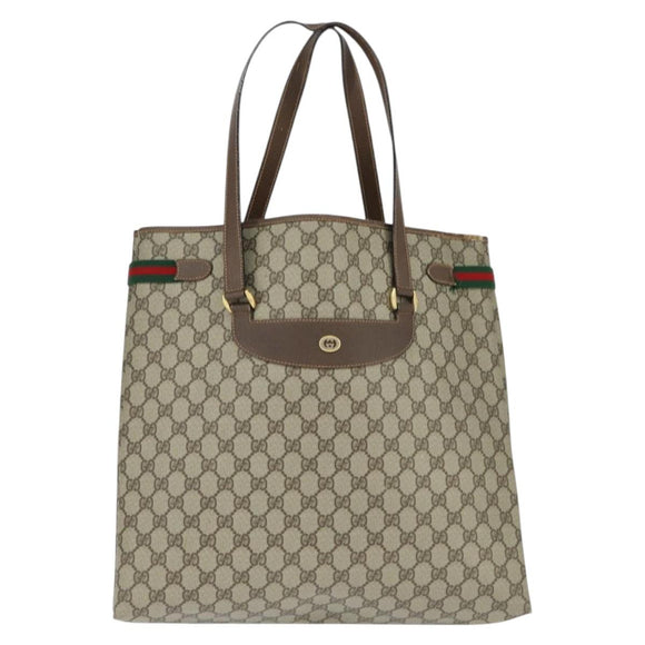 GUCCI GG Supreme Web Sherry Line Tote Bag PVC Beige Gold 39 02 091 Auth 149350