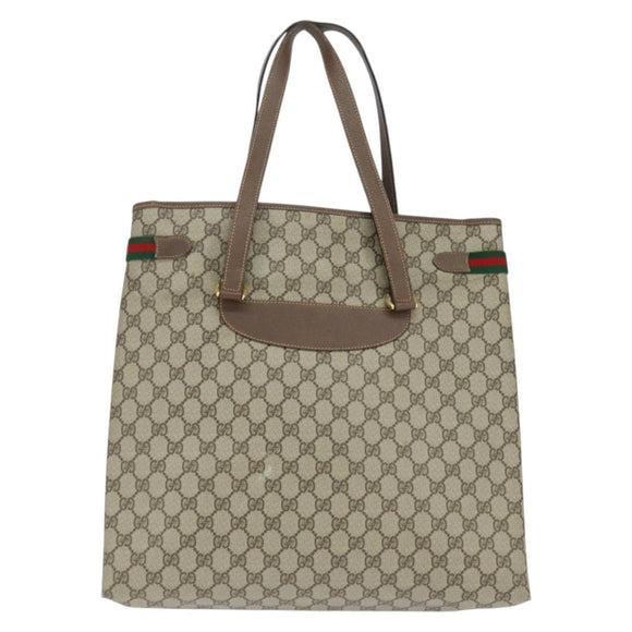 GUCCI GG Supreme Web Sherry Line Tote Bag PVC Beige Gold 39 02 091 Auth 149350