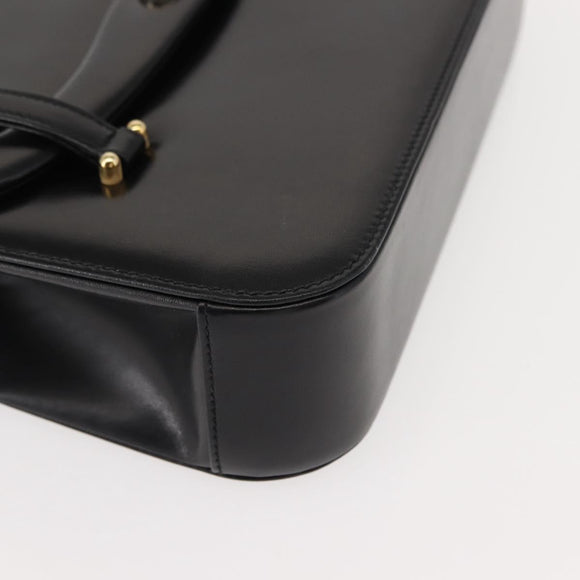 GUCCI Hand Bag Leather Black Gold Auth 149354