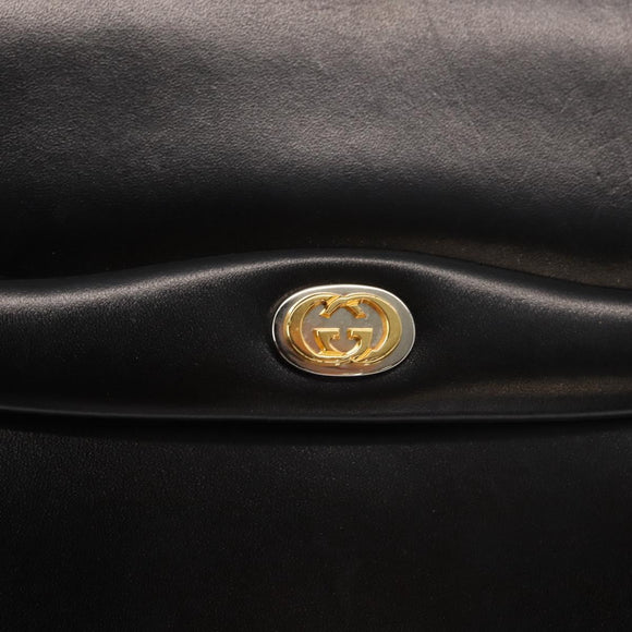 GUCCI Hand Bag Leather Black Gold Auth 149354