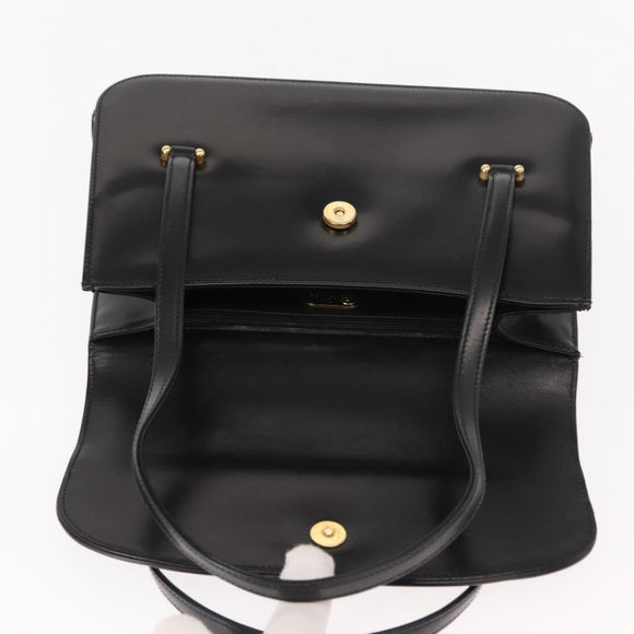 GUCCI Hand Bag Leather Black Gold Auth 149354