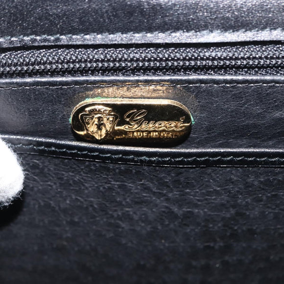 GUCCI Hand Bag Leather Black Gold Auth 149354