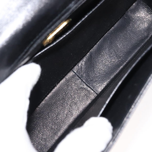 GUCCI Hand Bag Leather Black Gold Auth 149354