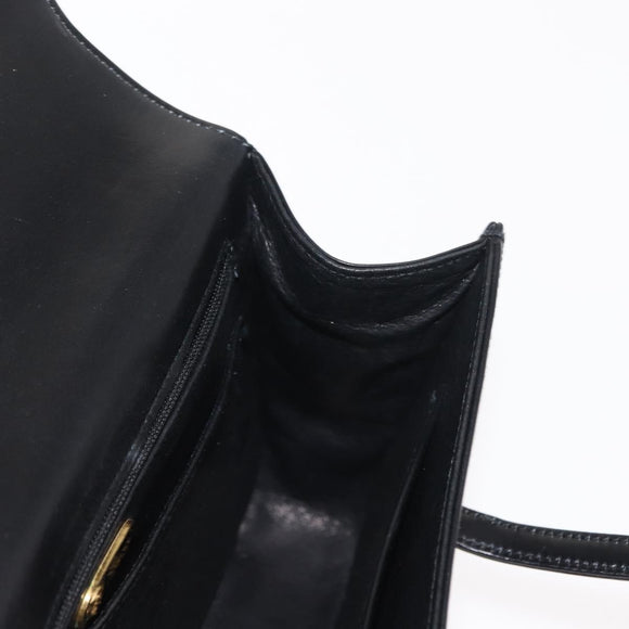 GUCCI Hand Bag Leather Black Gold Auth 149354