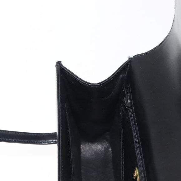 GUCCI Hand Bag Leather Black Gold Auth 149354