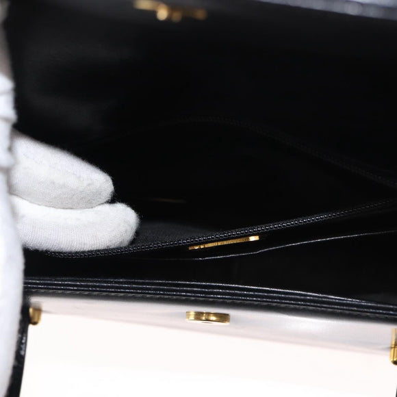 GUCCI Hand Bag Leather Black Gold Auth 149354