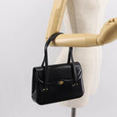 GUCCI Hand Bag Leather Black Gold Auth 149354-21