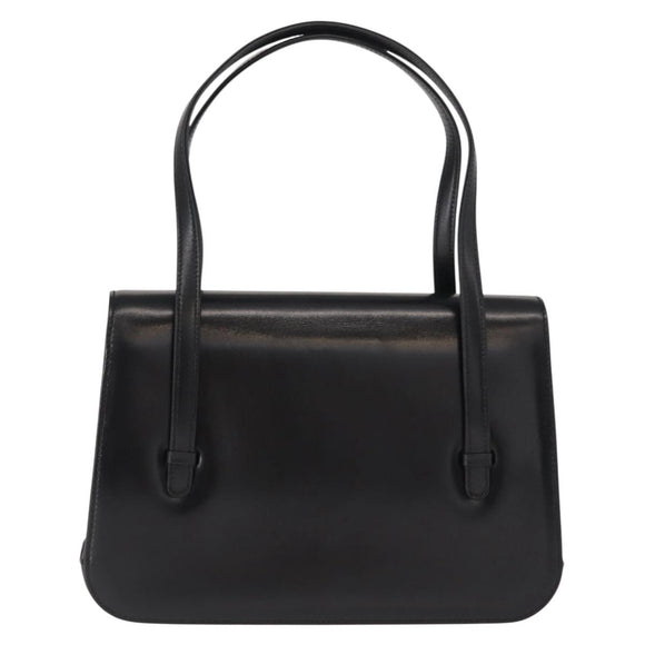 GUCCI Hand Bag Leather Black Gold Auth 149354