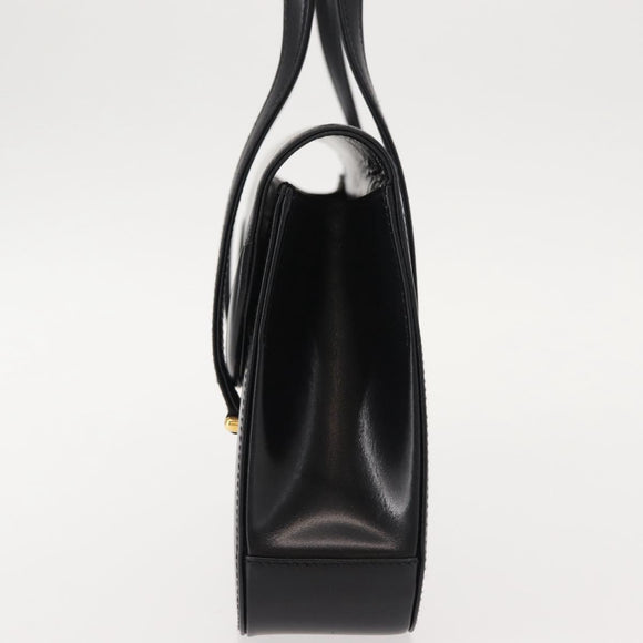 GUCCI Hand Bag Leather Black Gold Auth 149354