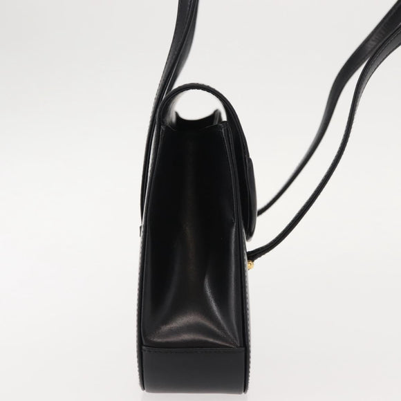 GUCCI Hand Bag Leather Black Gold Auth 149354