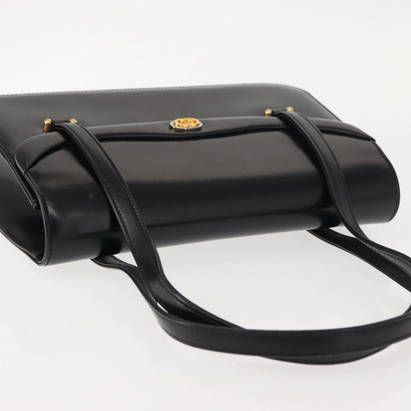GUCCI Hand Bag Leather Black Gold Auth 149354
