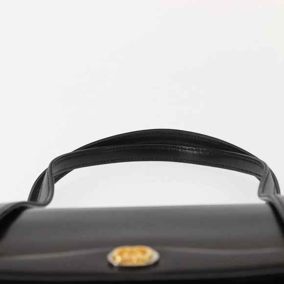 GUCCI Hand Bag Leather Black Gold Auth 149354