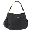 PRADA Shoulder Bag Leather Black Gold Auth 149362-1