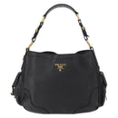 PRADA Shoulder Bag Leather Black Gold Auth 149362-2