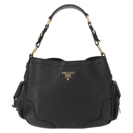 PRADA Shoulder Bag Leather Black Gold Auth 149362 - 0