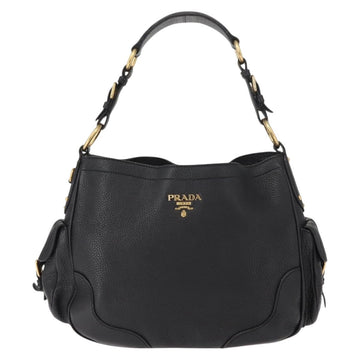PRADA Shoulder Bag Leather Black Gold Auth 149362 - 0