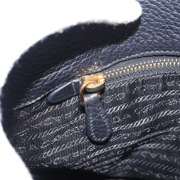 PRADA Shoulder Bag Leather Black Gold Auth 149362