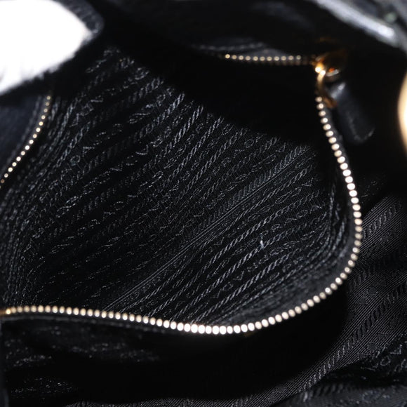 PRADA Shoulder Bag Leather Black Gold Auth 149362