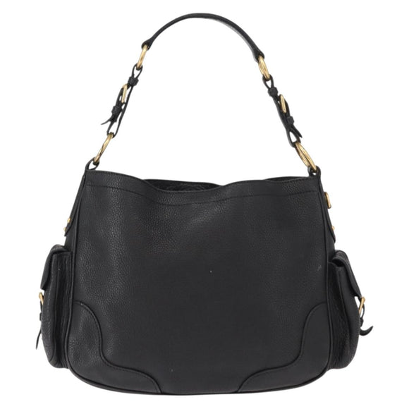 PRADA Shoulder Bag Leather Black Gold Auth 149362