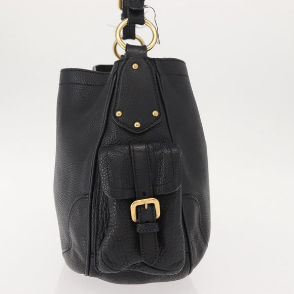 PRADA Shoulder Bag Leather Black Gold Auth 149362