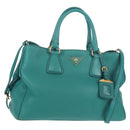 PRADA Hand Bag Leather 2way Gold Emerald Green Auth 149365-1
