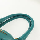 PRADA Hand Bag Leather 2way Gold Emerald Green Auth 149365-16